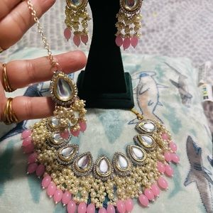 Pink set with Earing tikka